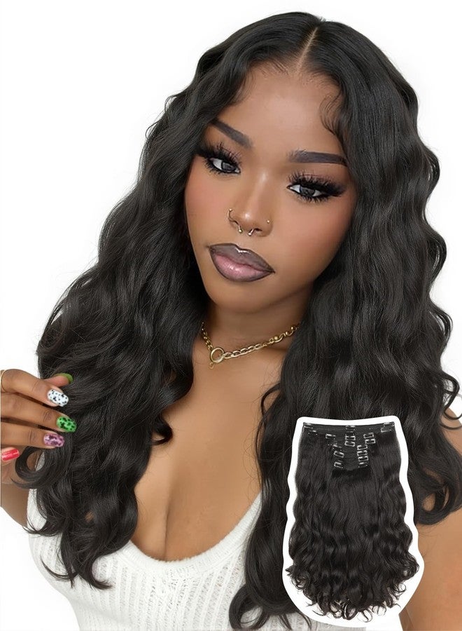 HANNE Yaki Curly Clip In Hair Extensions 8 Pcs Black 18 Inch Hair Pieces for Women Clip Ins Clip on Hair Extensions for Women (8PC-1B, 18-Inch) - Image 1